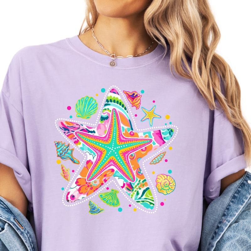 Star Fish Summer T-shirt, vintage graphic shirt Casual Oversized Cotton Shirt for the Comfort Fabric Top Womenswear...