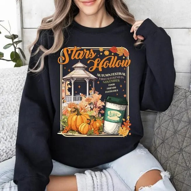 Stars Hollow Sweatshirt, Gilmore Girls Fall Vibes Luke's Diner Coffee Crew Neck Sweater, Unisex Sweatshirt Classic...