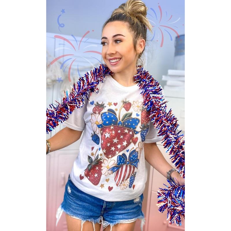 Stars and Stripes Strawberry Americana Graphic T-Shirt Hoodie, Sweatshirt | UrbanDripWear.com