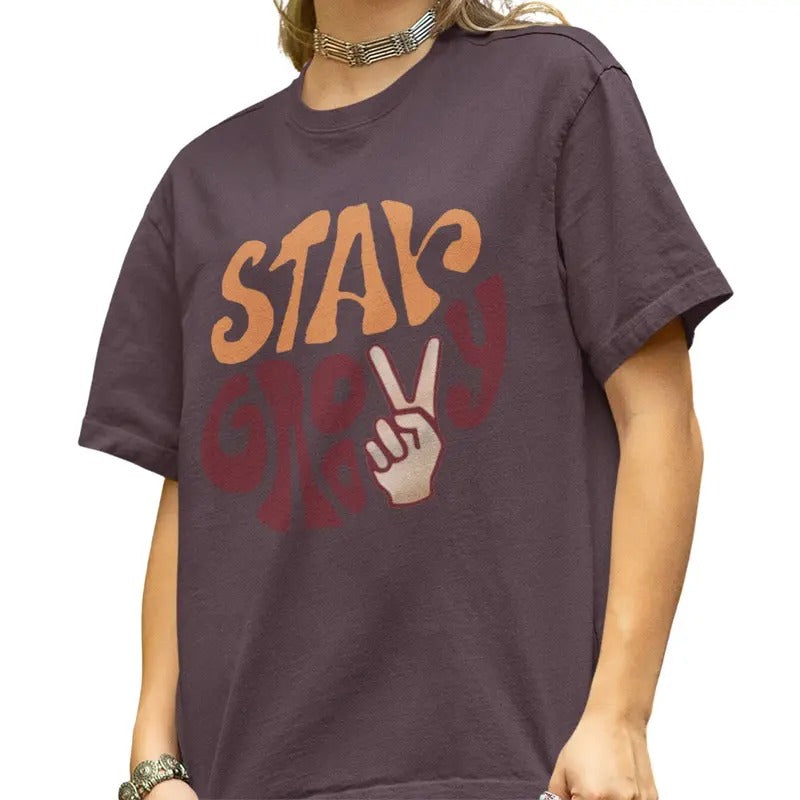 Stay Groovy Retro Style Shirt Women's Fashion Relaxed T-Shirt Hoodie, Sweatshirt | UrbanDripWear.com