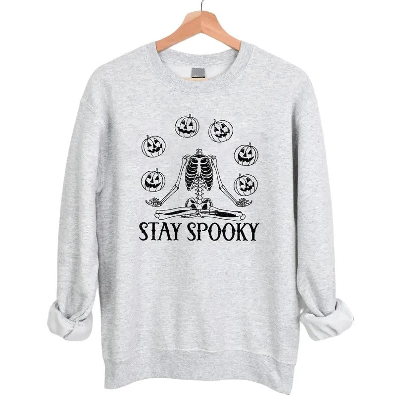 Stay Spooky Pumpkin Skeleton Sweatshirt Hoodie Tshirt, Halloween Gifts | UrbanDripWear.com