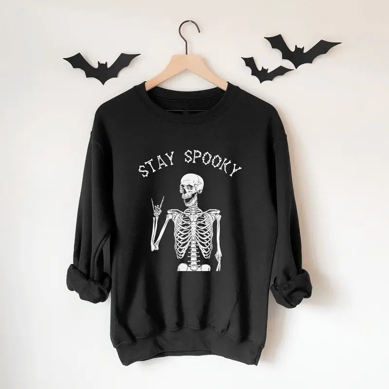 Stay Spooky Skeleton Sweatshirt, Halloween 90s Sweatshirt, Skull Skeleton Halloween Shirt, Halloween Costume, Funny...