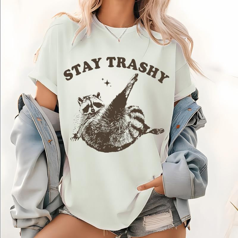 Stay Trashy T Shirt, Retro Funny Graphic Tops, Racoon Shirt, Meme Graphic Tee, Raccoon Lover Gift, Funny Graphic Shirt,...