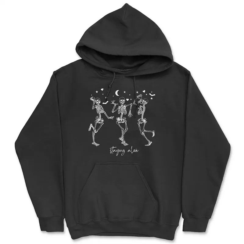 Staying Alive Skeleton Hoodie - Funny Halloween Sweatshirt T-Shirts | UrbanDripWear.com