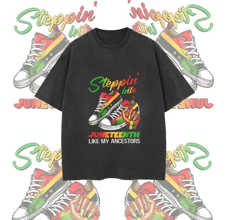 Stepping Into Juneteenth Afro Woman Black Girls Sneakers Graphic Shirt Soft Cotton Top Womenswear Hoodie, Sweatshirt