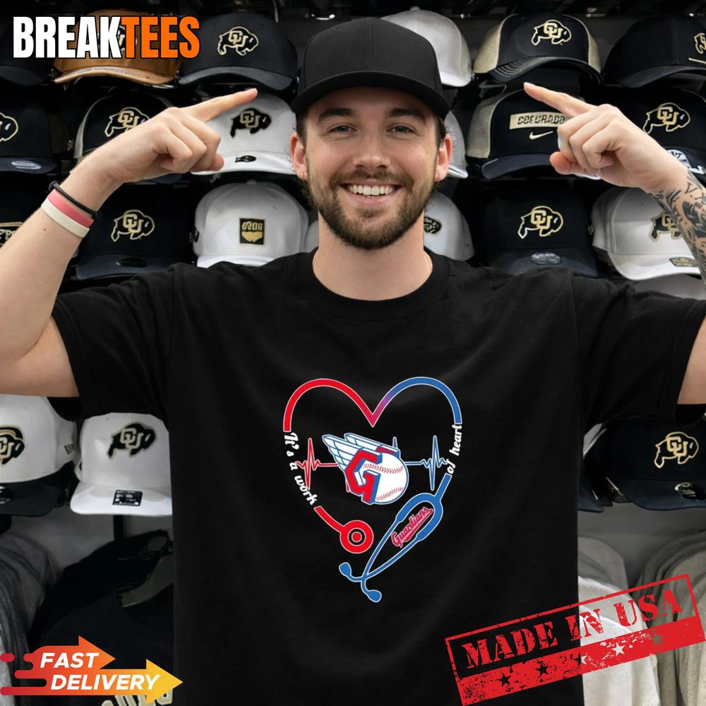 Stethoscope Heart Heartbeat It’s A Work Of Heart Cleveland Guardians Baseball Logo T-Shirt