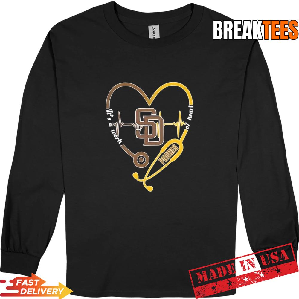 Stethoscope Heart Heartbeat It’s A Work Of Heart San Diego Padres Baseball Logo T-Shirt