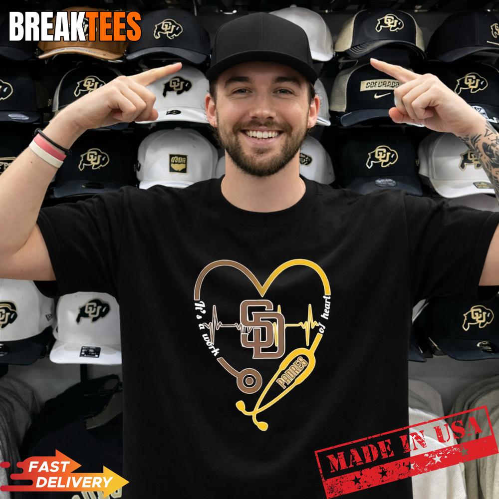 Stethoscope Heart Heartbeat It’s A Work Of Heart San Diego Padres Baseball Logo T-Shirt