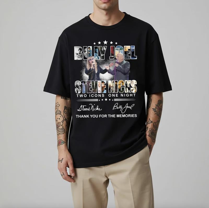 Stevie Nicks and Billy Joel Two Icons One Night Shirt, Thank You For The Memories Signatures Tee Hoodie, Sweatshirt