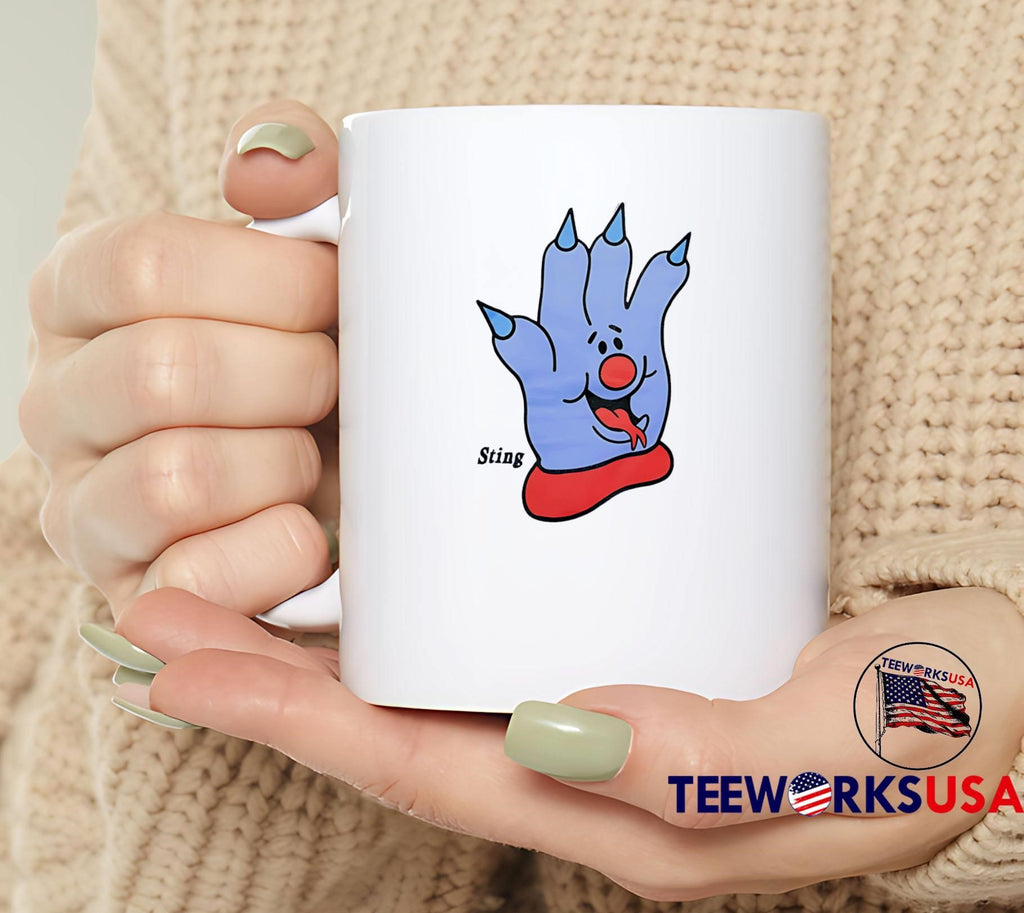Sting Blue Cartoon Hand Character Mascot T-Shirt