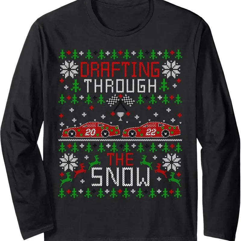 Stock Car Racing Race Fan Ugly Christmas Sweater Party Long Sleeve T-Shirt Hoodie, Sweatshirt | UrbanDripWear.com