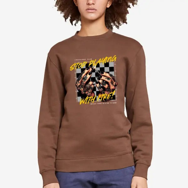 Stop Playing Unless You Are Willing to Burn Chestnut or Dark Choc Sweatshirt | Punk, Alt, Grunge, Goth, Skeleton Style,...