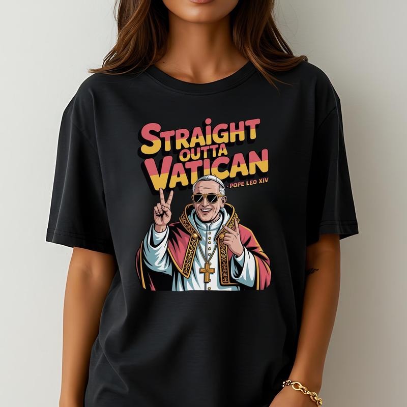 Straight Outta Vatican Pope Leo Xiv Funny American Pope ,Cool Catholic Humor Tee Hip Hop Pope Meme Graphic, Gift ...