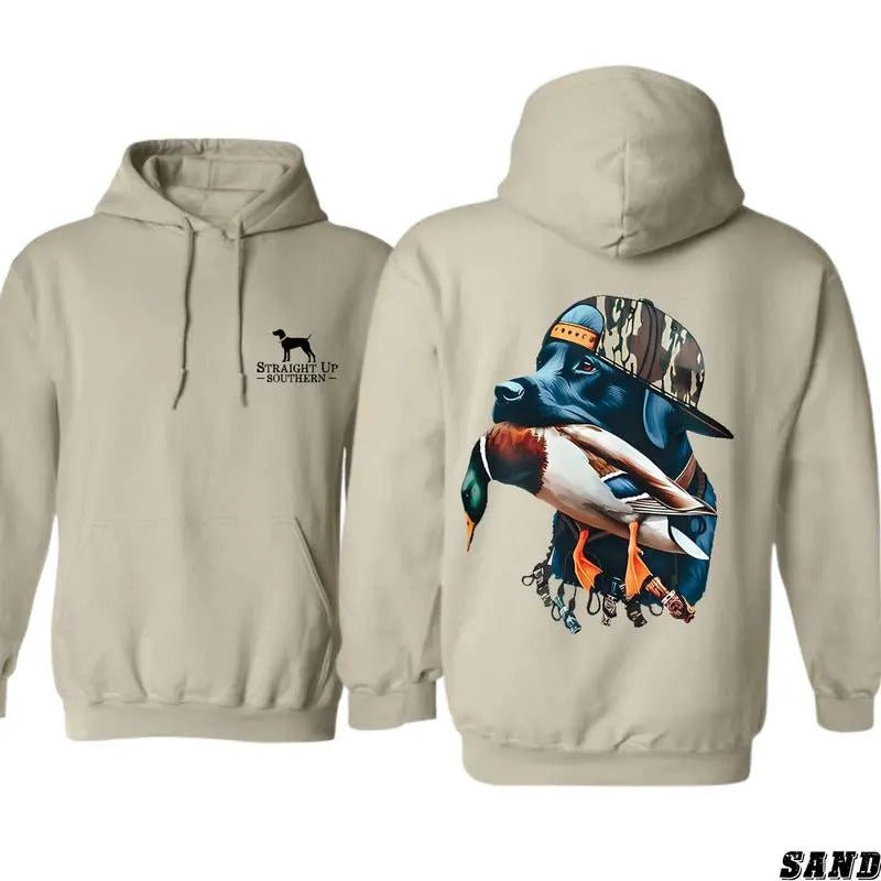 Straight Up Southern Hoodie - Sweatshirt- Tshirt, Bold Black Hunting Dog With Duck Shirt, Perfect for Outdoorsmen And...