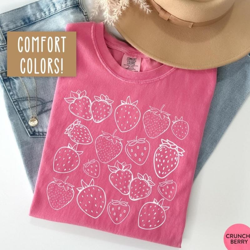 Strawberry Comfort Colors Cottagecore Shirt, Women Strawberry Shirt Strawberry Lover Gift for Gardener Fruit Tee...
