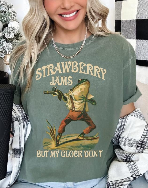 Strawberry Jams But My Glock Don't  Tee Shirt , Funny Frog T-Shirt, Funny Meme T-Shirt Hoodie, Sweatshirt | UrbanDripWear.com