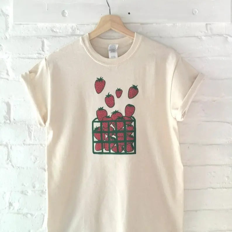 Strawberry Shirt, Screen Print T-Shirt Sweatshirt Hoodie, Graphic Tee, Foodie Clothing Gift | UrbanDripWear.com