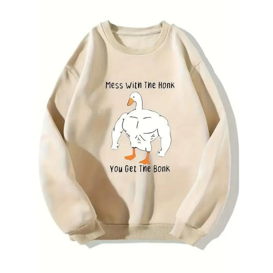 Strong Goose Print Casual Sweatshirt, Pullover Loose Crew Neck Sweatshirt, Women's Sweatshirts  Hoodie and Sweater; T-shirt Cotton Womenswear Light Polyester Solid Tops