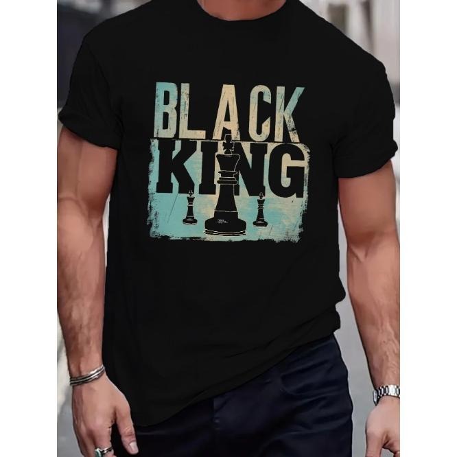 Stylish BLACK KING Print Crew Neck T-Shirt - Short Sleeve, Comfortable, Breathable, Summer Essential
