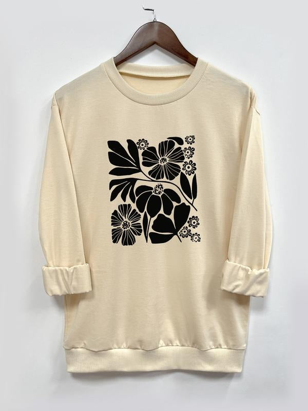 Stylish Casual Floral Plant Print Long Sleeve Pullover Sweatshirt in 9 Color Options for Fall & Winter, Fitted Knit Style...
