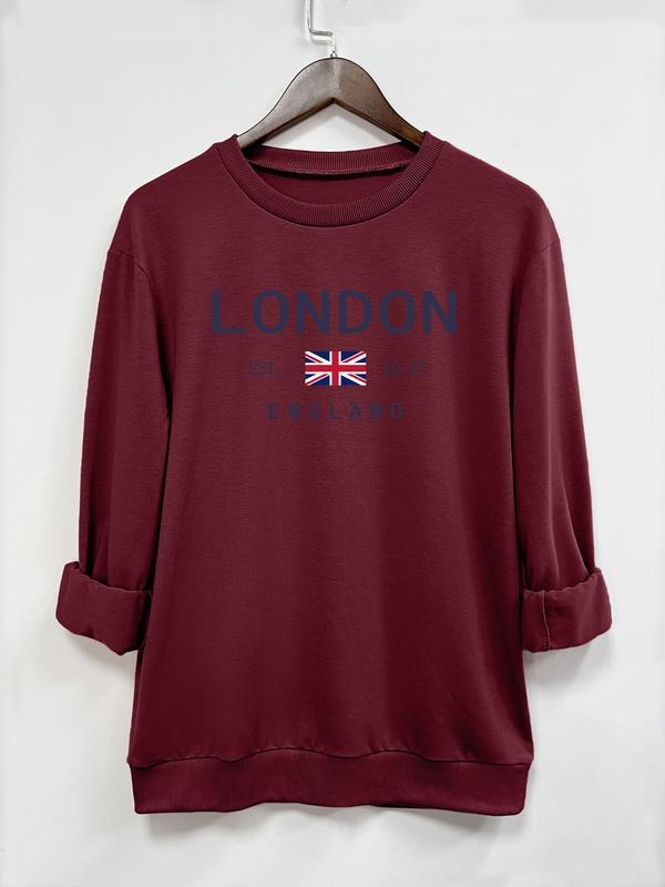 Stylish Casual London Letter Printed Long Sleeve Crewneck Pullover Sweatshirt, Available in 7 Color Options for Fall &...