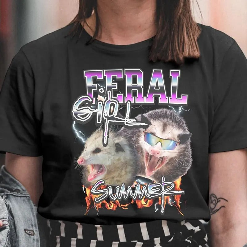 Stylish Feral Girl Summer Opossum Shirt,funny summer tshirt,Funny Meme Opossum T Shirt,Feral Shirt,Cowgirl Shirt,Rodeo...