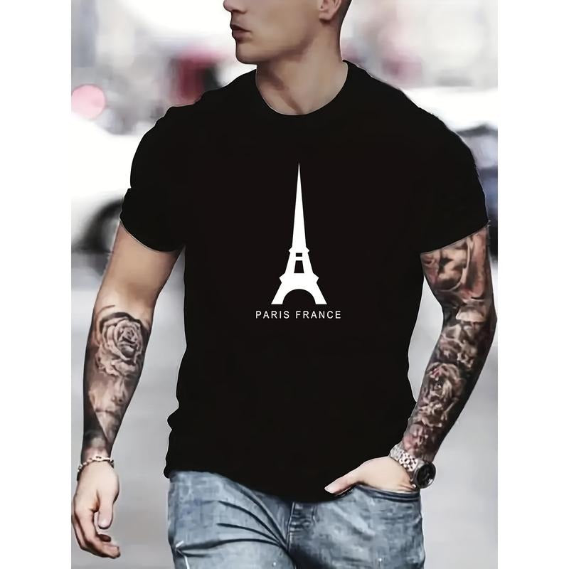 Stylish Paris Eiffel Tower Graphic Print Crew Neck T-Shirt - Short Sleeve, Casual, Breathable, Summer Outdoor Essential