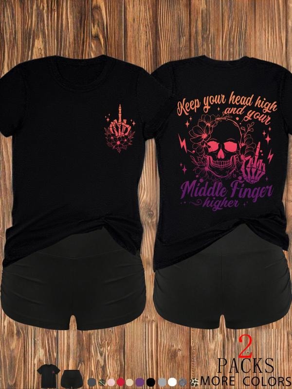 Stylish Summer Crew-Neck T-Shirt with Skull Prints, Casual Loose-Fit Design for All Seasons, Regular Length Kint Fabric...