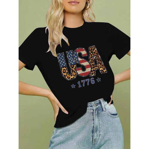Stylish T - Shirt: Trendy "USA 1776" Design with Patriotic and Leopard Print Elements Hoodie, Sweatshirt | UrbanDripWear.com