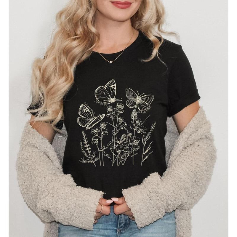 Subtle Fuck Trump Tee Fuck Elon Musk Shirt Anti Trump Gift Wildflower Floral Butterfly  Sucks Liberal Fuck the Patriarchy...
