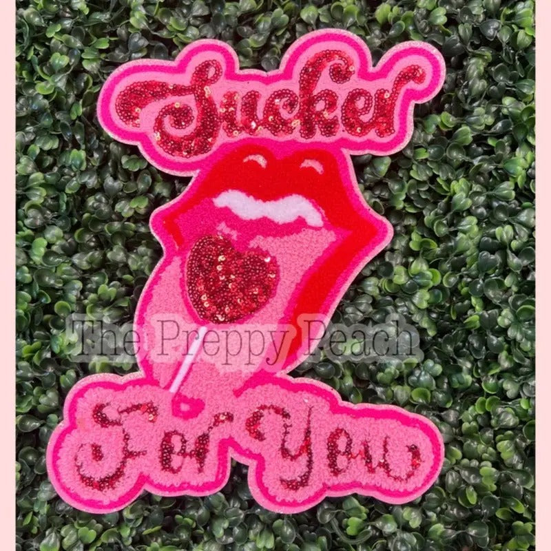 Sucker for You Valentine Chenille Patch | Chenille Patch | T Shirt Patch | Iron On Patch Hoodie, Sweatshirt