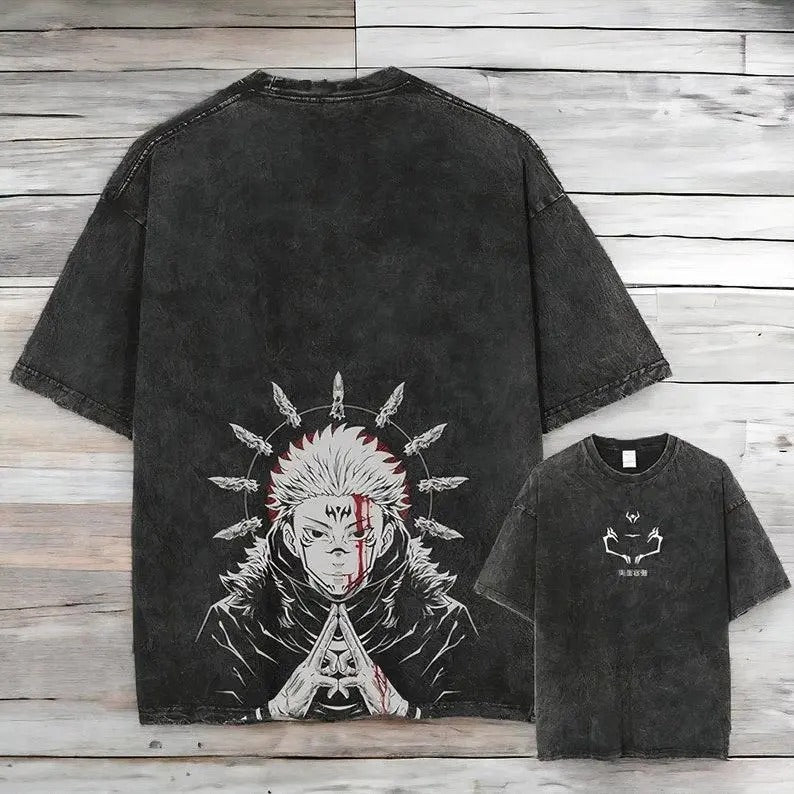 Sukuna JJK Anime Pump Cover T-shirt, Adult Manga Anime Character Graphic Washed Gym T-shirt, Anime T-shirt, Anime Gift,...