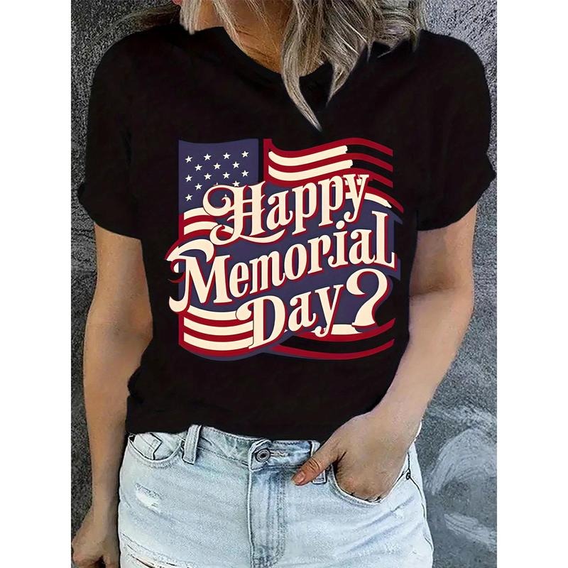 Women's Patriotic "Happy Memorial Day" Graphic T-Shirt