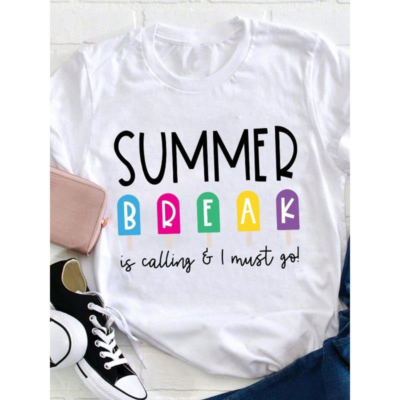 Summer Break Is Calling I Must Go T Shirt, Loose, Women'S Casual Round Neck T-Shirt Hoodie, Sweatshirt | UrbanDripWear.com