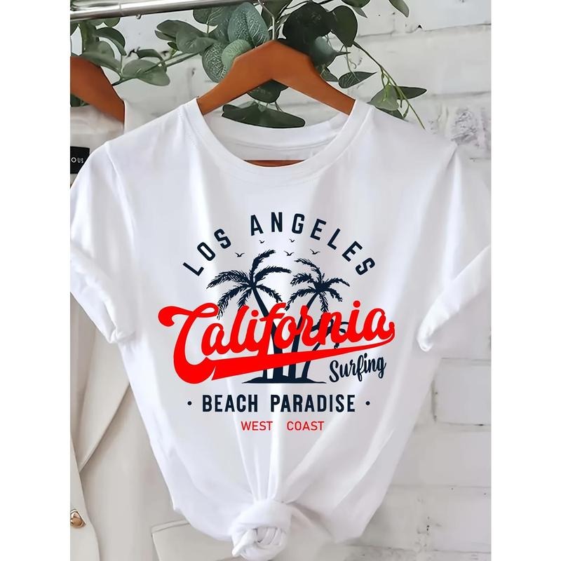 Spring/Summer California Printed 180g Round Neck-Shirt | Women's Casual Short-Sleeved Top Hoodie, Sweatshirt