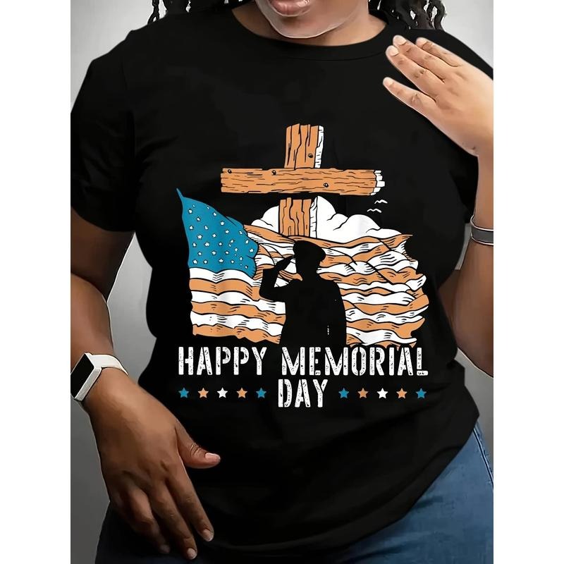 Plus Size Women's Memorial Day Patriotic Graphic T-Shirt