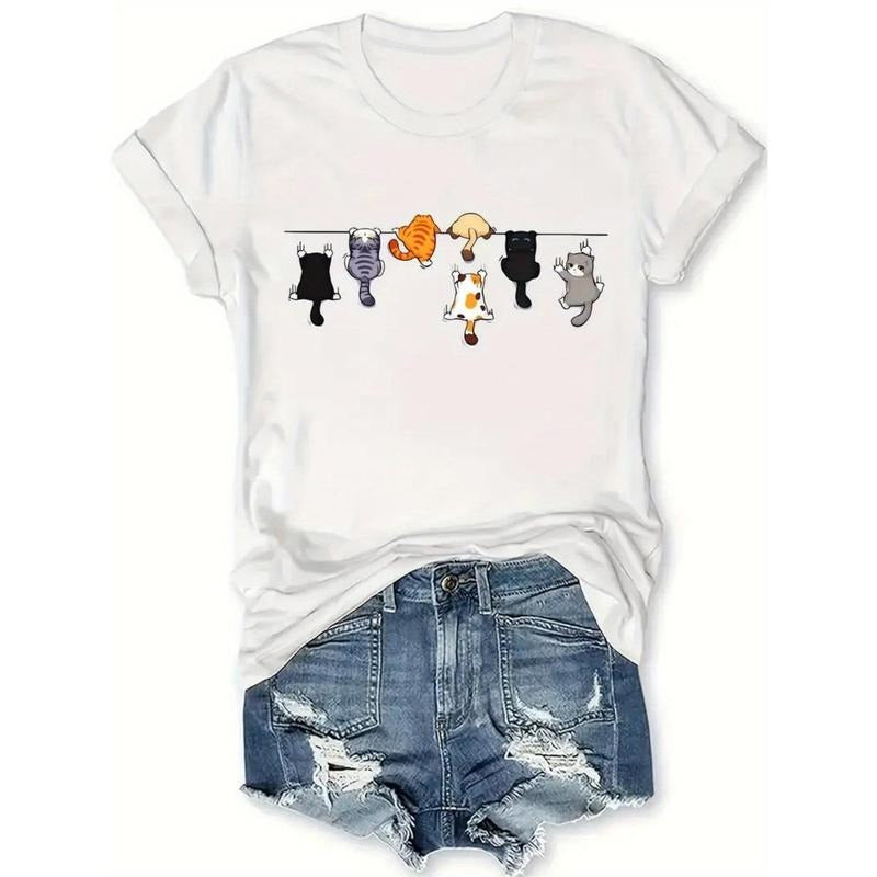 Women's Casual Cat Print T-Shirt