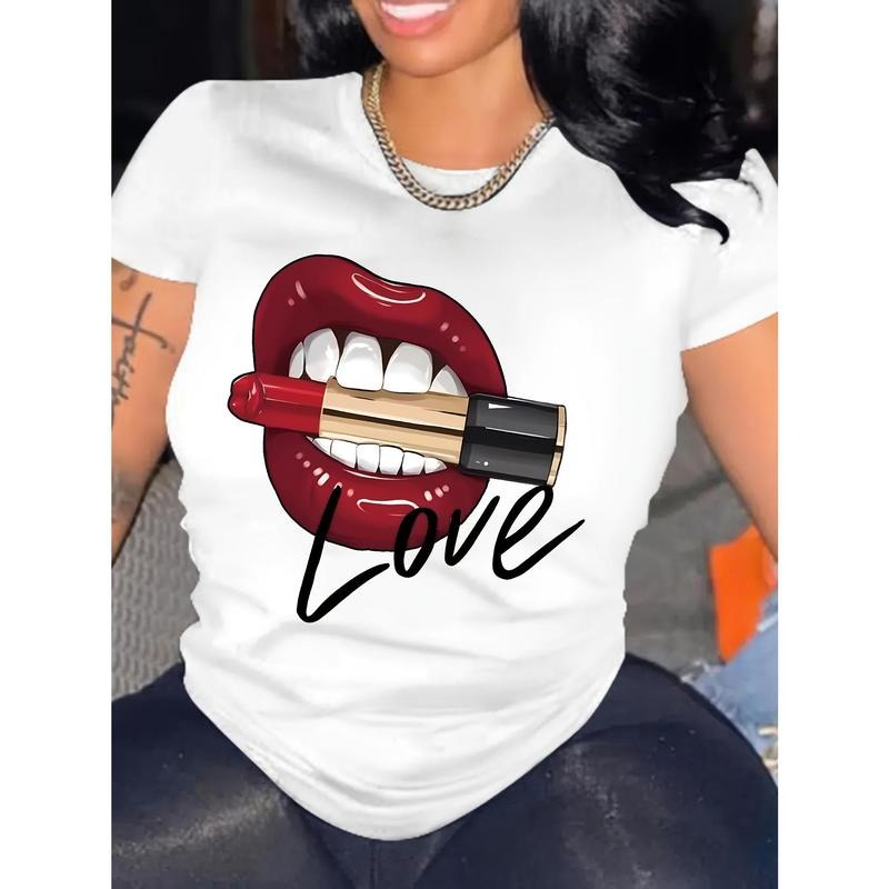 Vacation Style 2025 Spring/Summer Lip Graphic Print Women's Short Sleeve T-Shirt tops for women Hoodie, Sweatshirt