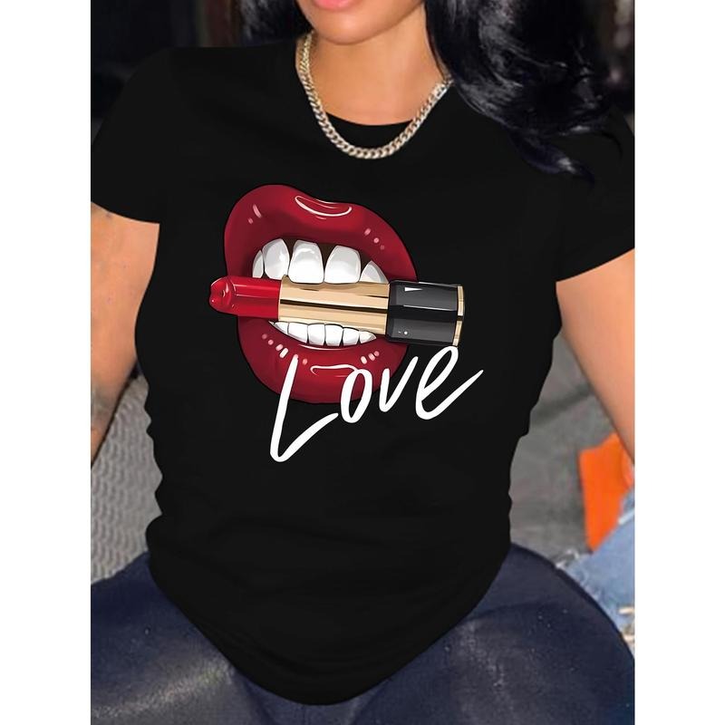 Vacation Style 2024 Spring/Summer Lip Graphic Print Women's Short Sleeve T-Shirt Hoodie, Sweatshirt | UrbanDripWear.com