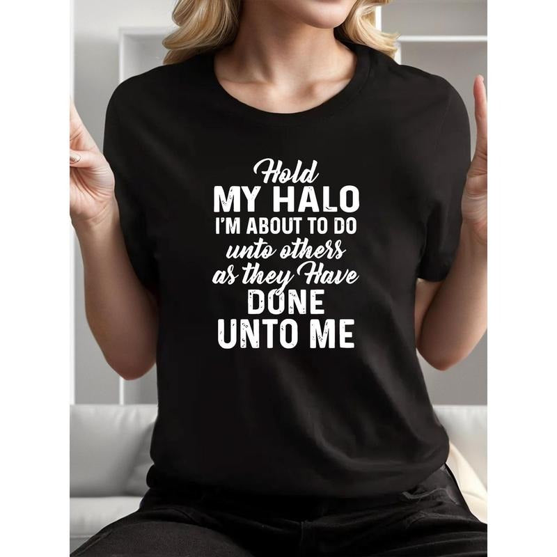 180g Women'S Round Neck-Shirt with , Casual Short Sleeve Pattern-Shirt, Spring/Summer Top- Black, Everyday-Shirt Trendy...