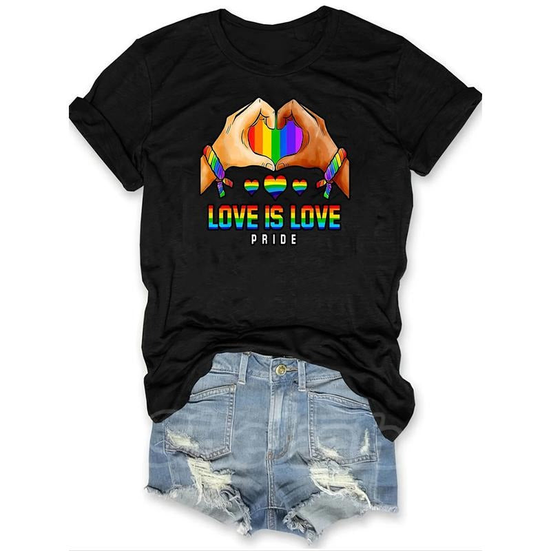 Women'S Polyester T-Shirt with Love is Love Equality Print, Crew Neck, Knit Fabric, Short Sleeve, Casual Spring/Summer...