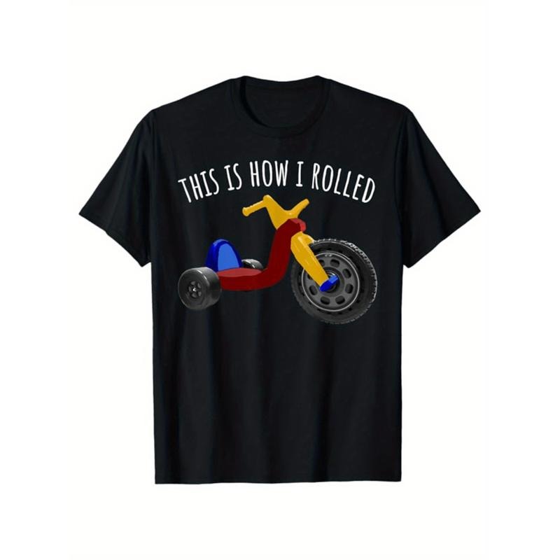 Summer Tshits Men's 1980s Vintage Graphic T-Shirt - "This Is How I Rolled" Funny Scooter Design, Black Cotton Casual...