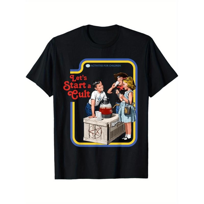 Summer Tshits Retro trendy classic fit men's T-shirt: crew neck, short sleeves, black cotton polyester blend Graphic...