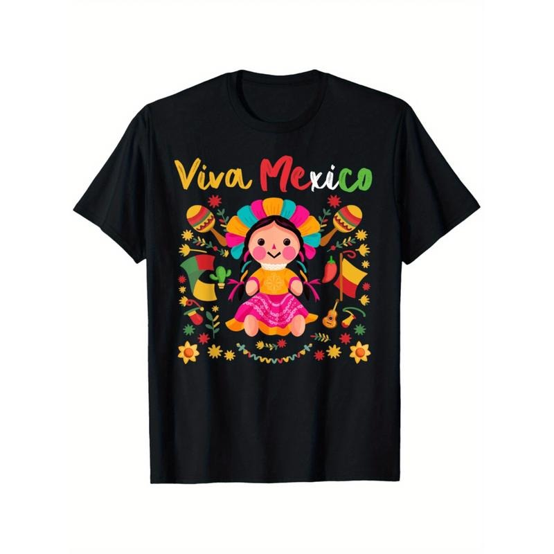 Summer Tshits Viva Mexico Mexican independence day T-Shirt Men'S Casual Black Independence Day T-Shirt Graphic Graphic...