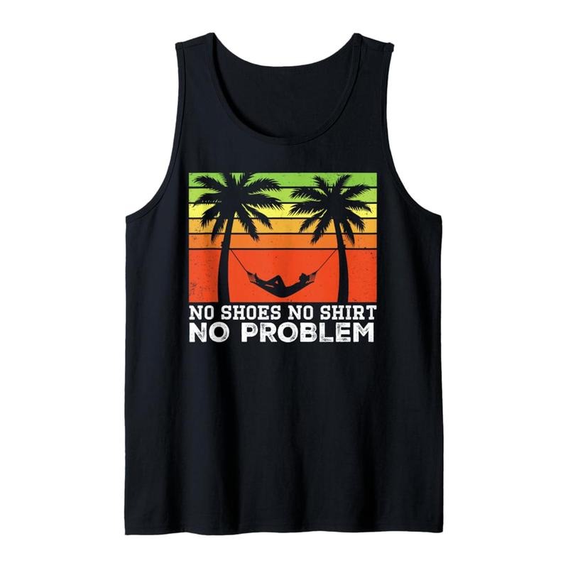 [Summer Vibes] Men's Cotton Sleeveless Tank Top with Beach Palm Trees Graphic Print