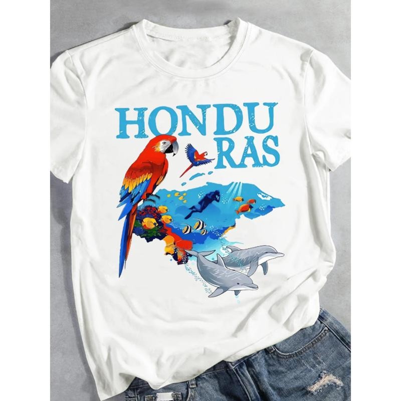 1-Pack Honduras Themed Graphic T-Shirt for Women, Casual Cotton Knit Fabric, Round Neck, All-Season Comfort, Regular Fit,...