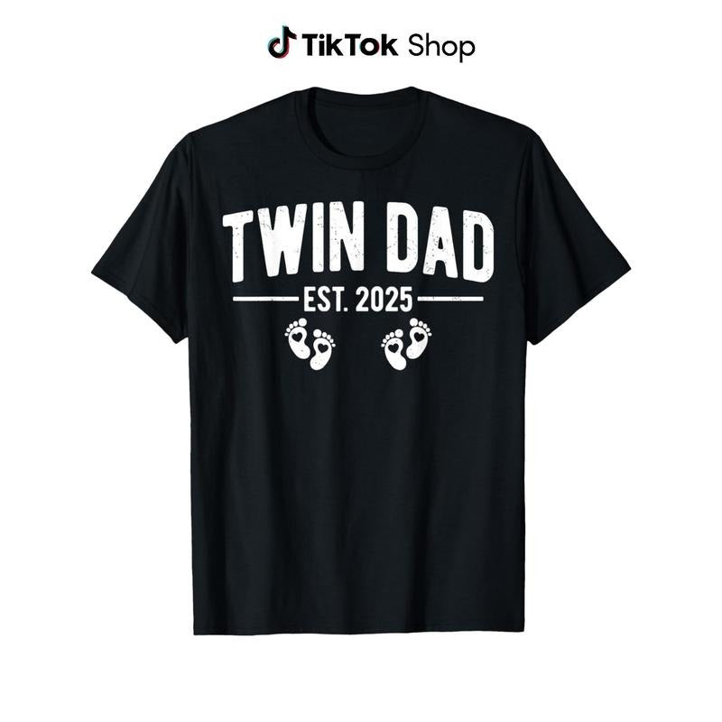 [Summer must-have] Men Womens standard size Mens Twin Dad Est. 2025 Father of Twins New Daddy Fathers Day T-Shirt Hoodie,...
