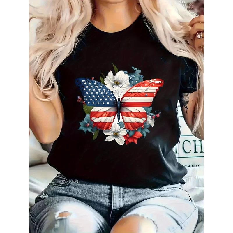 Women'S Patriotic Butterfly Graphic T-Shirt