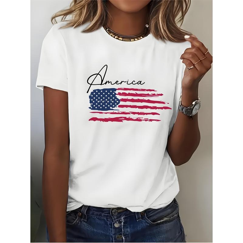 1pc Women's Patriotic American Flag Print T-Shirt