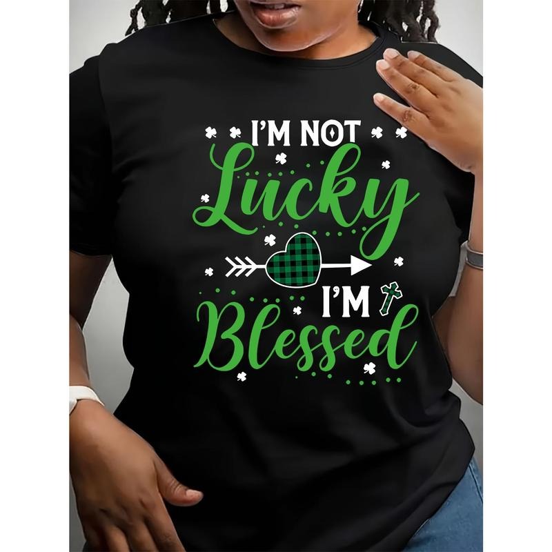 [Polyester Blessed T-Shirt] Lightweight Polyester Women's Casual Crew Neck T-Shirt